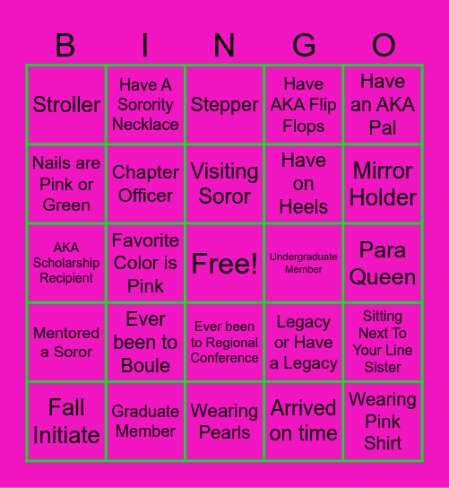 Sorority Bingo Card