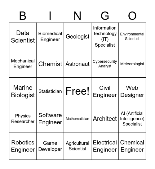 STEM Career Bingo Card