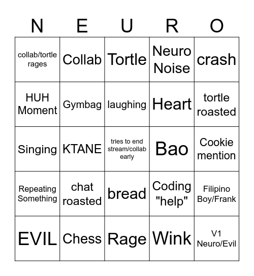 Neuro Sama Bingo Card
