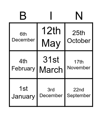 DATES Bingo Card