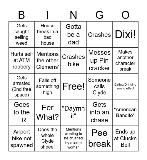 Clyde Bingo Card