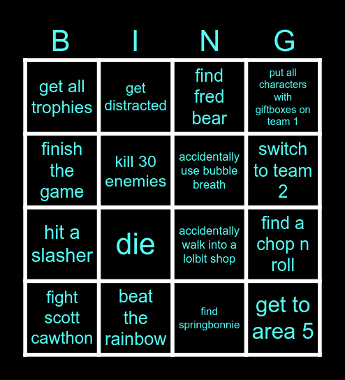 fnaf world bingo Card