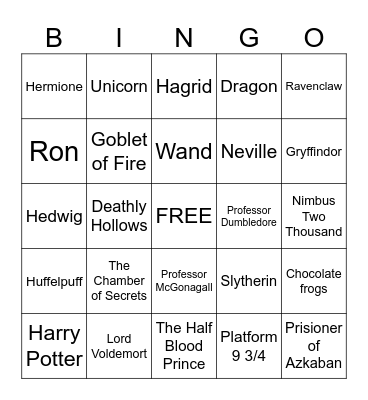 Harry Potter Bingo Card