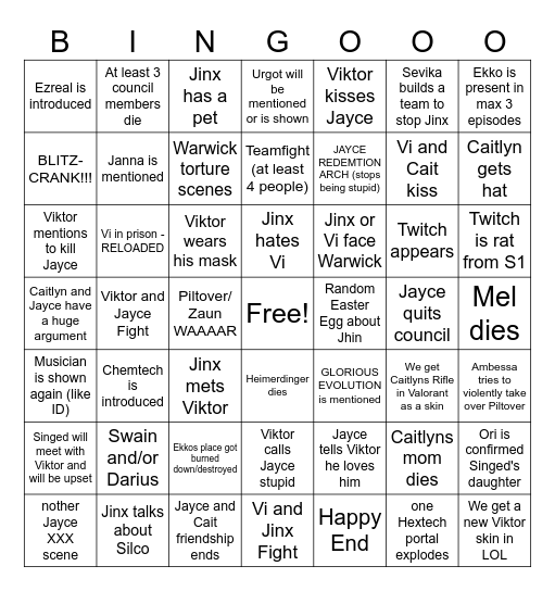 Arcane S2 Bingo Card