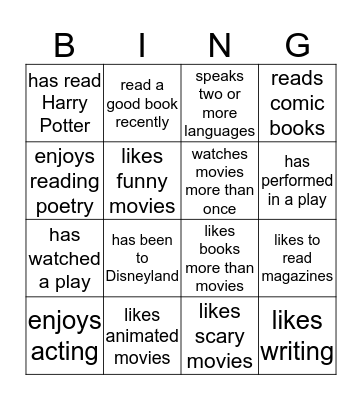 Storytelling Bingo Bingo Card