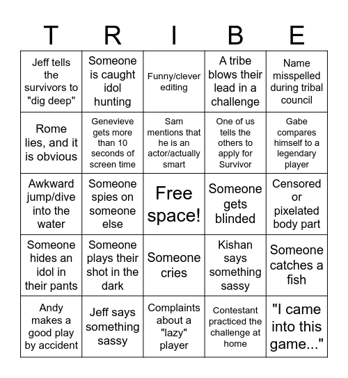 Survivor Bingo!!! Bingo Card