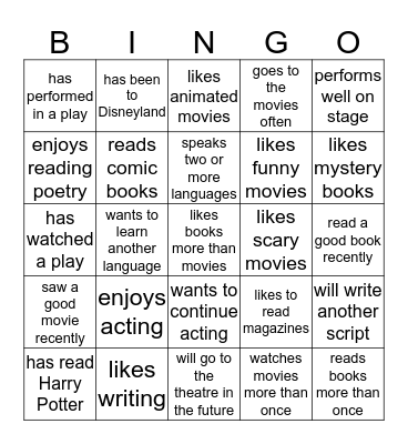 Storytelling Bingo Bingo Card