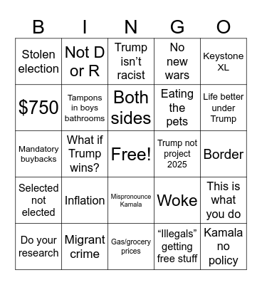 MAGA TALKING POINTS Bingo Card