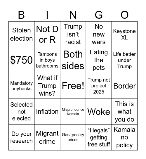 MAGA TALKING POINTS Bingo Card
