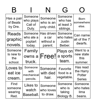 Literary Transition Card Bingo Card