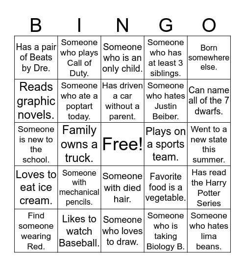 Literary Transition Card Bingo Card