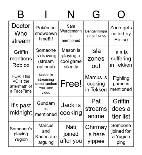 Grape Guild VC Bingo Card