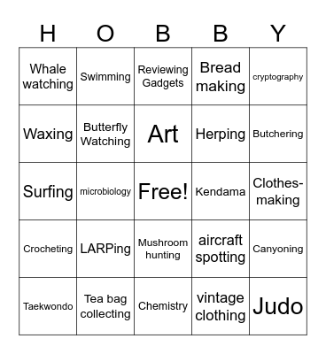 Hobbies and interests Bingo Card