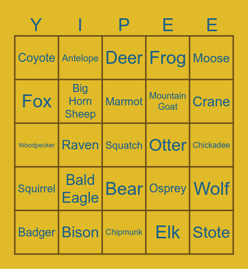 Yell'rStone Bingo Card