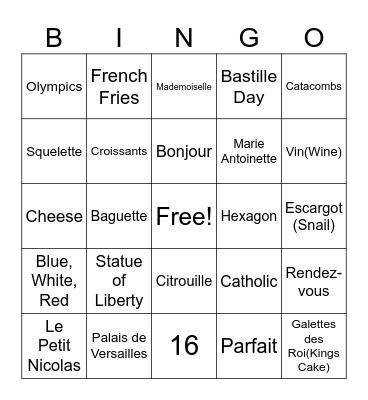 French bingo! Bingo Card