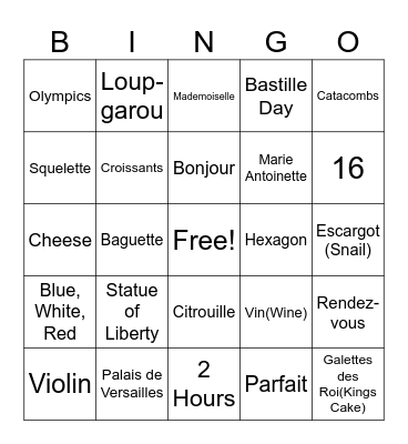 French bingo! Bingo Card