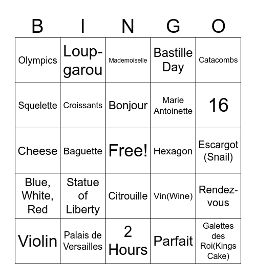 French bingo! Bingo Card