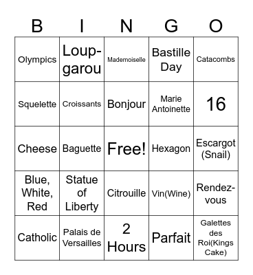 French bingo! Bingo Card