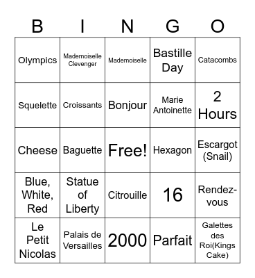 French bingo! Bingo Card