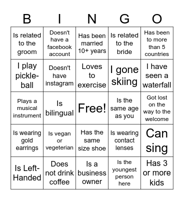 FIND the GUEST Bingo Card