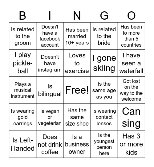 FIND the GUEST Bingo Card
