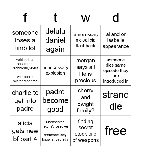 ftwd season 8 bingo Card
