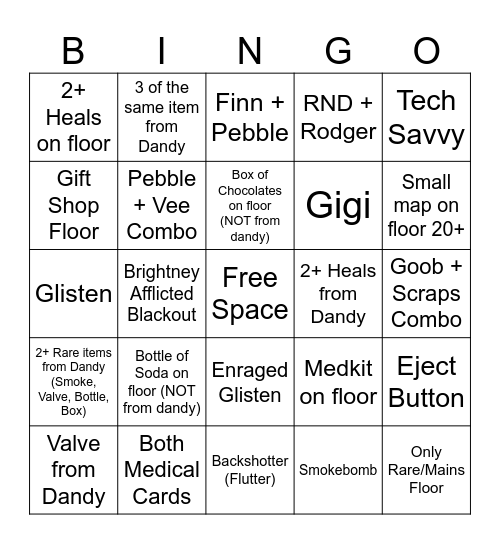 Dandy's World Bingo Card