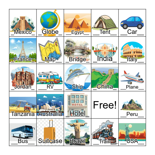 Travel Bingo Card