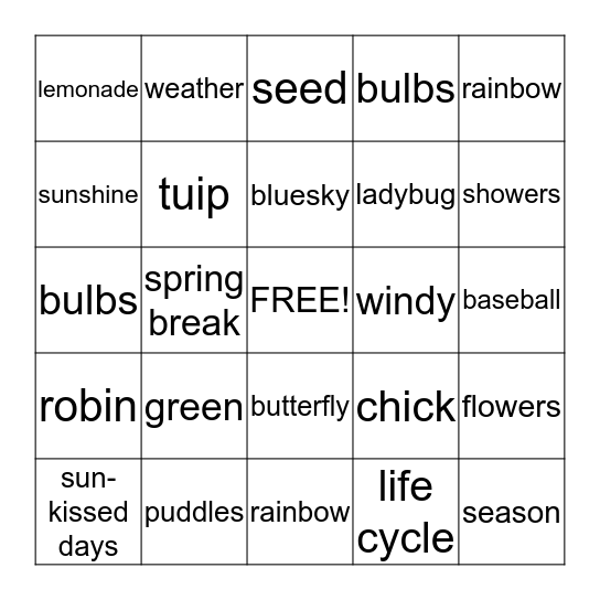 SPRING  BINGO     Bingo Card