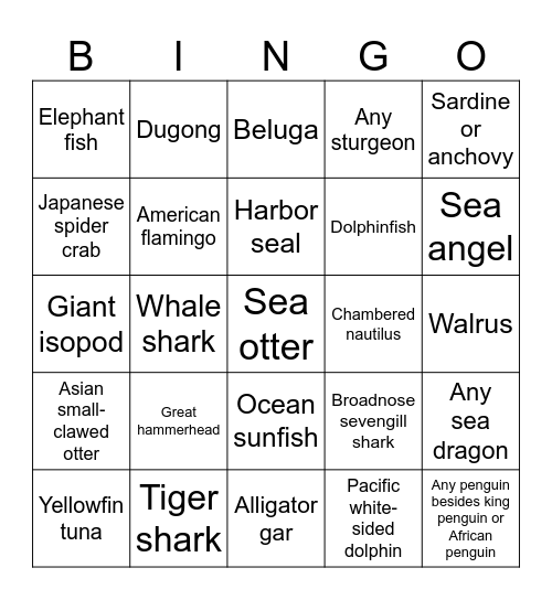 Planet Aquarium wishlist Bingo Card