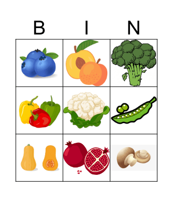 Fruits and Veggies Bingo Card