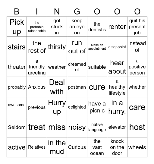 听力必会词   4       name:_____________ Bingo Card