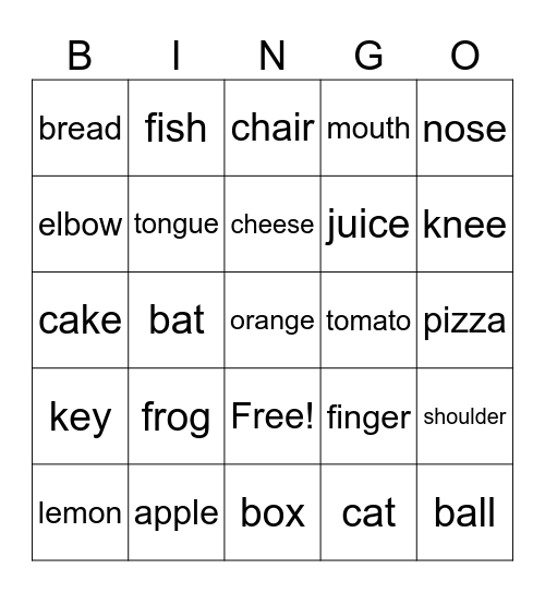 Pronunciation Bingo Card