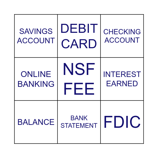 BASIC BANKING Bingo Card