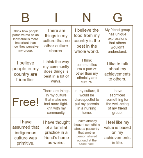 Chapter 5 Bingo Card