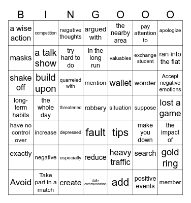 听力词汇6  name:____________ Bingo Card