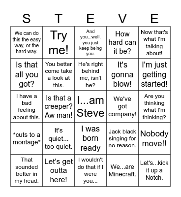 Minecraft Movie Bingo Card