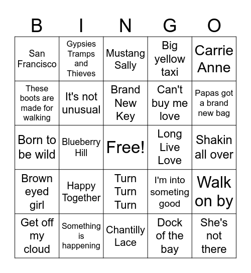 Groovy Bingo Card