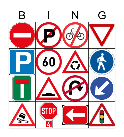 Traffic Sign Bingo Card