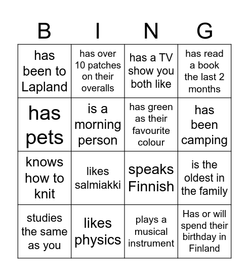 Friendship Nigh Bingo Card