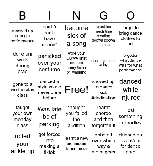 DUWA BINGO Card