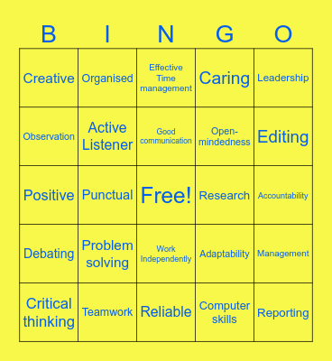 My Skills Bingo Card