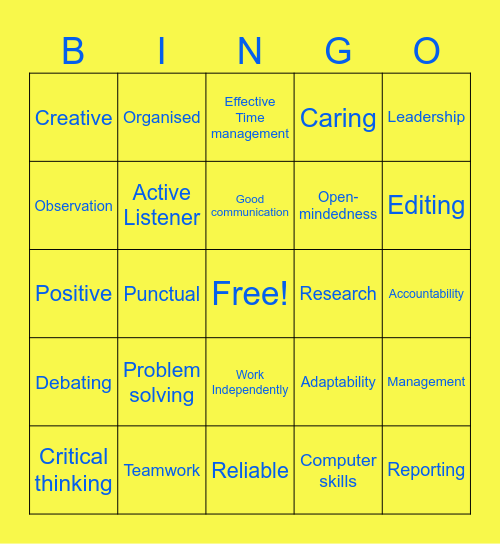 My Skills Bingo Card