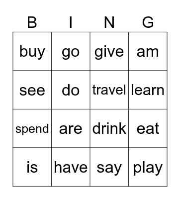 Simple Past Mix 4x4 Bingo Card