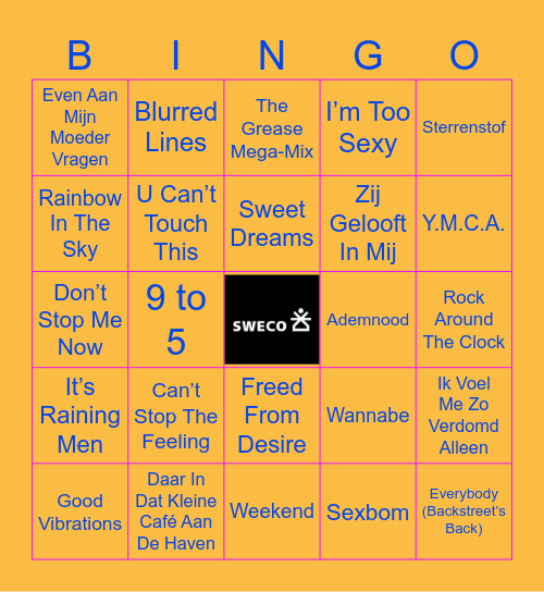 Sweco Music Bingo Card