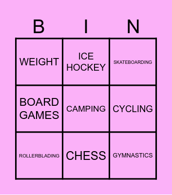 LEISURE ACTIVITIES Bingo Card