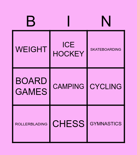 LEISURE ACTIVITIES Bingo Card