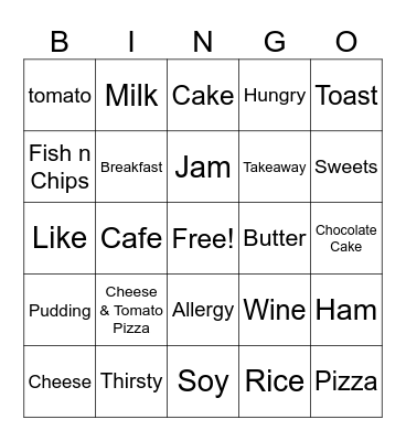 Food and Drink BSL Bingo Card