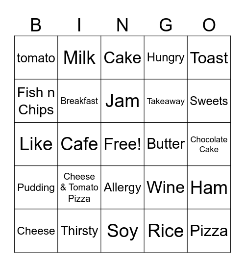 Food and Drink BSL Bingo Card