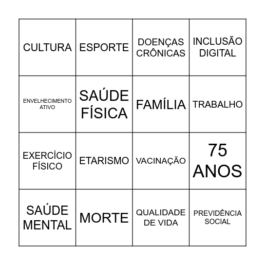 BINGO DA TERCEIRA IDADE Bingo Card